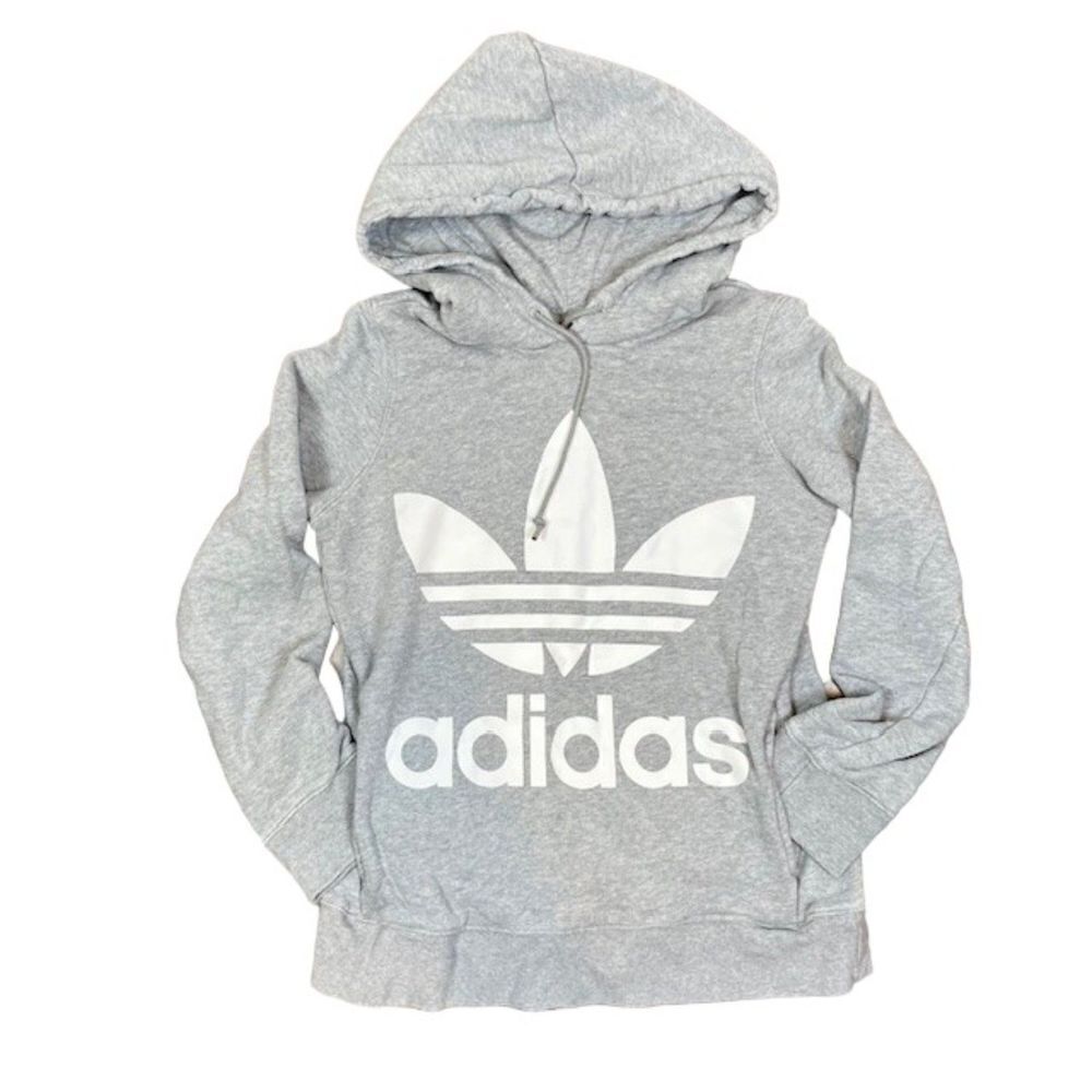 Adidas Originals Women's Gray Hoodie Kangaroo Pocket White Logo Size XS‎